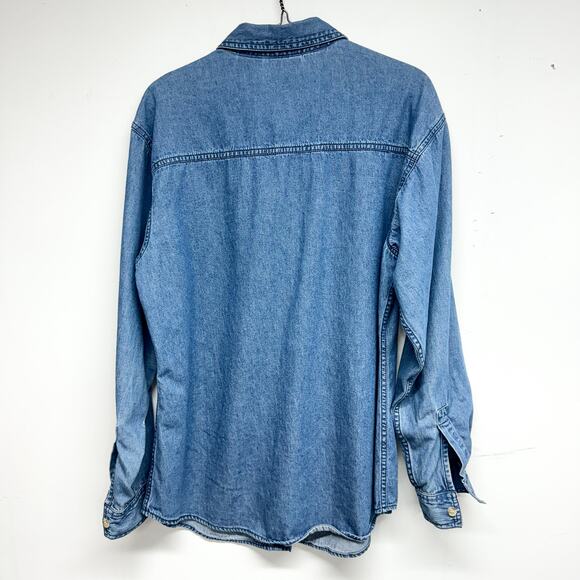 Vintage 90s Solutions Denim Floral Embroidered Long Sleeve Button Up Top Size M - Picture 3 of 3